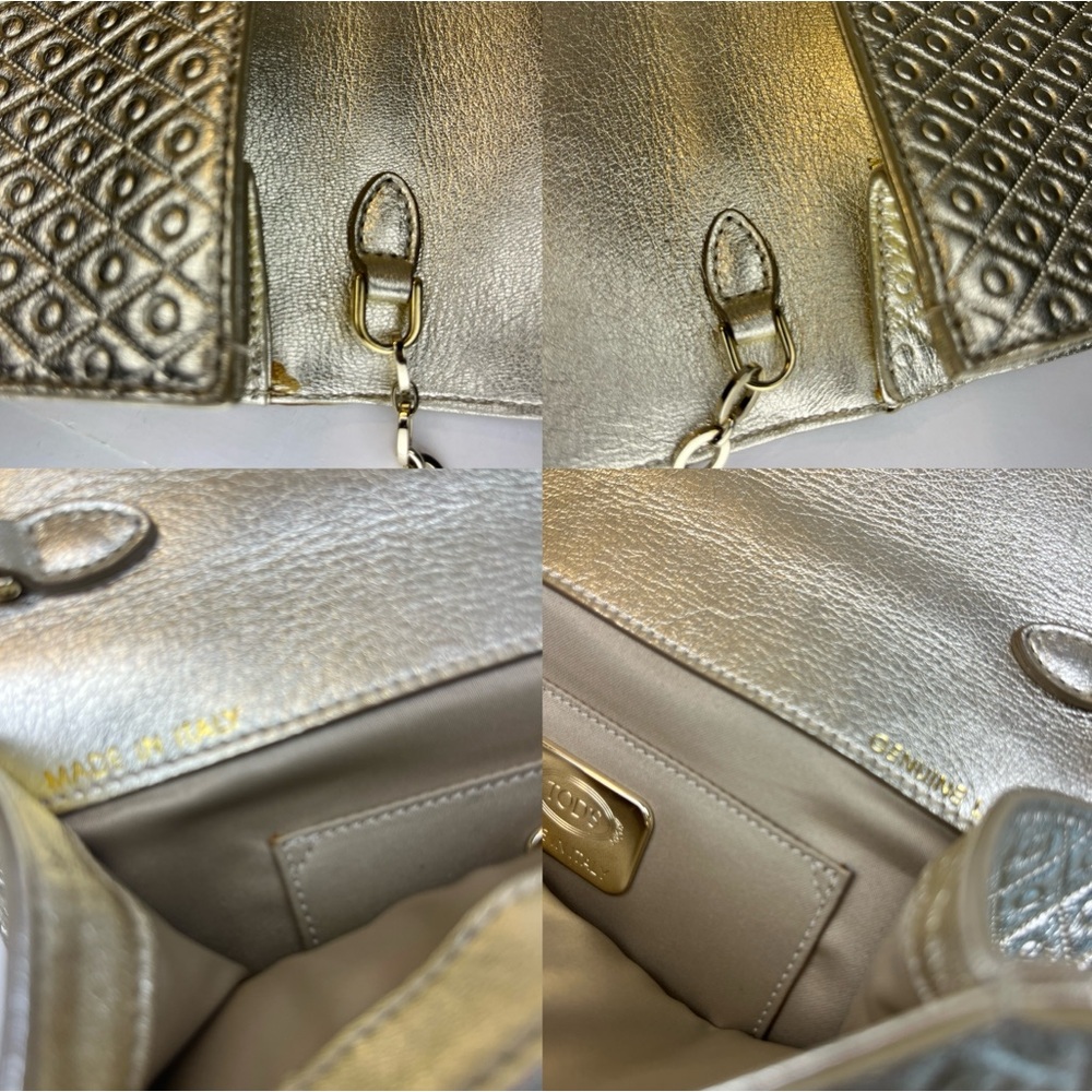 Authentic TOD’S ‘Signature’ Crossbody/Shoulder Bag ~ in Metallic Gold Leather - Picture 12 of 17